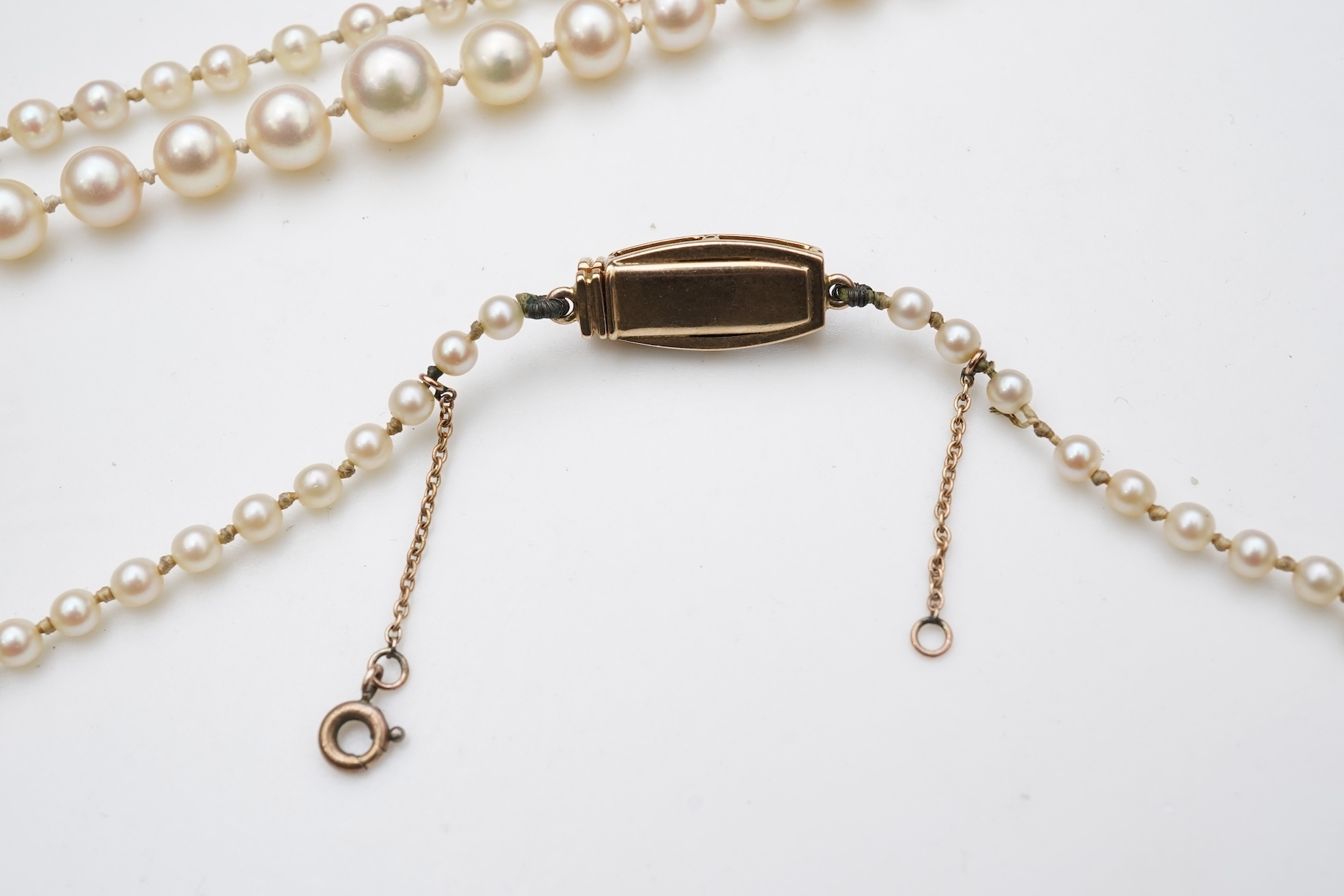 Two cultured pearl necklaces, mid 20th century